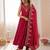 red  silk blend embroidered with sequence anarkali suit