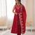red  silk blend embroidered with sequence anarkali suit