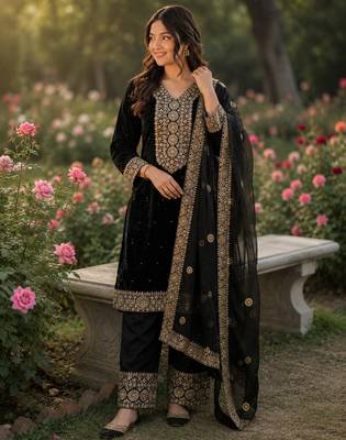 black  silk blend embroidered with sequence plazzo suit 1
