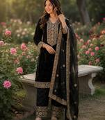black  silk blend embroidered with sequence plazzo suit