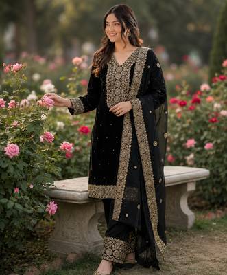 black  silk blend embroidered with sequence plazzo suit 2