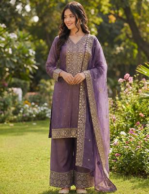 lavender  silk blend embroidered with sequence plazzo suit 1