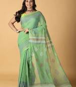 light green handblock printed saree with blouse