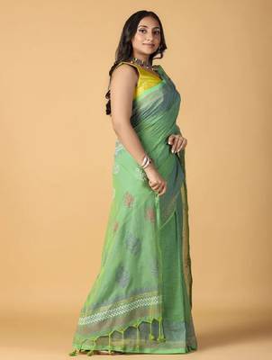 light green handblock printed saree with blouse 3