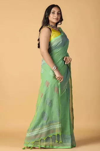 light green handblock printed saree with blouse