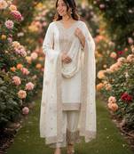 white  silk blend embroidered with sequence plazzo suit