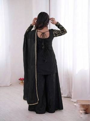 black  silk blend embroidered with sequence plazzo suit 3