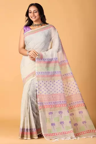 Blue handblock printed saree with blouse