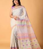 Blue handblock printed saree with blouse