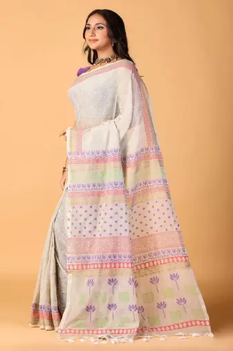 Blue handblock printed saree with blouse