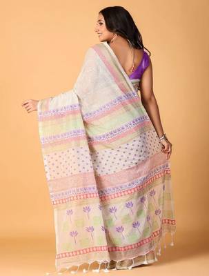 Blue handblock printed saree with blouse 4