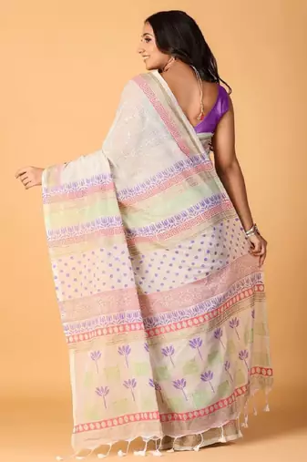 Blue handblock printed saree with blouse