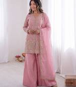 light pink  silk blend embroidered with sequence plazzo suit