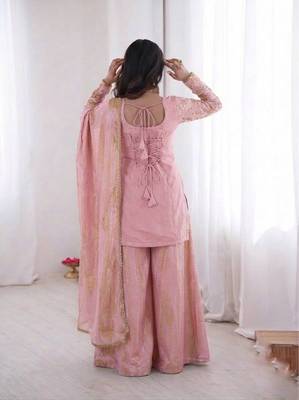 light pink  silk blend embroidered with sequence plazzo suit 3