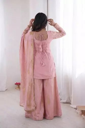 light pink  silk blend embroidered with sequence plazzo suit