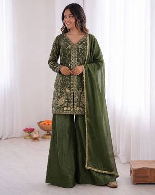 mehendi  silk blend embroidered with sequence plazzo suit 1