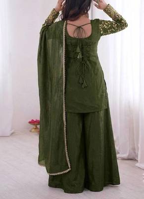 mehendi  silk blend embroidered with sequence plazzo suit 3