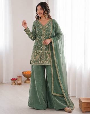mint green  silk blend embroidered with sequence plazzo suit 2