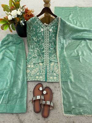 mint green  silk blend embroidered with sequence plazzo suit 3