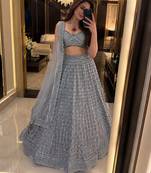 Grey lehenga choli with heavy sequin embroidery & net dupatta for women