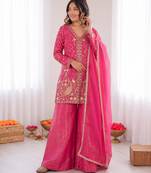 pink  silk blend embroidered with sequence plazzo suit