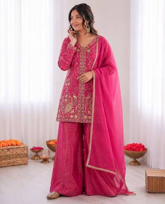 pink  silk blend embroidered with sequence plazzo suit 2