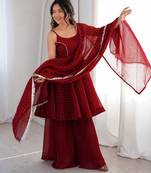maroon  silk blend zarkhand work designer plazzo suit