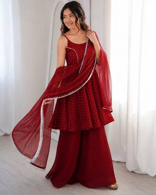 maroon  silk blend zarkhand work designer plazzo suit 2