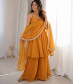 yellow  silk blend zarkhand work designer plazzo suit
