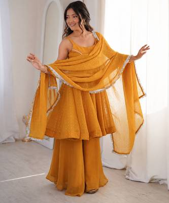yellow  silk blend zarkhand work designer plazzo suit 2