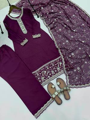 wine georgette embroidered siroski diamond work plazzo suit 4