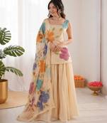 cream organza silk blend sequence work plazzo suit