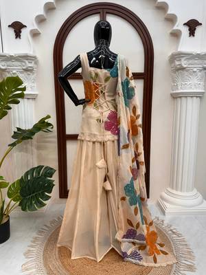 cream organza silk blend sequence work plazzo suit 4