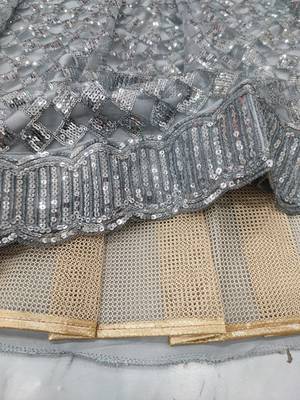 Grey lehenga choli with heavy sequin embroidery & net dupatta for women 7