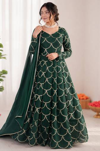 green  silk blend thread with sequence anarkali suit