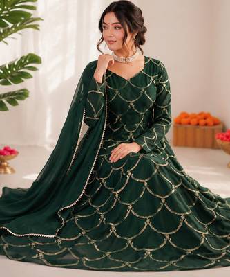 green  silk blend thread with sequence anarkali suit 2
