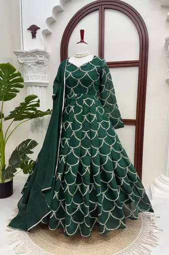 green  silk blend thread with sequence anarkali suit