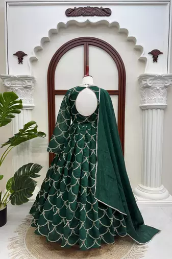 green  silk blend thread with sequence anarkali suit