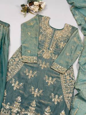 sky blue  silk blend embroidered designer sharara suit 4