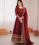 maroon  silk blend embroidered with sequence anarkali suit