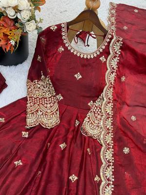 maroon  silk blend embroidered with sequence anarkali suit 4