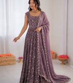 purple  silk blend embroidered with sequence anarkali suit