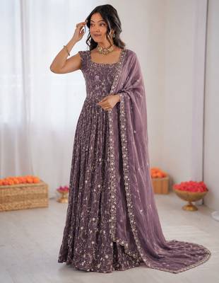 purple  silk blend embroidered with sequence anarkali suit 2