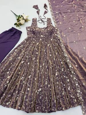 purple  silk blend embroidered with sequence anarkali suit 3