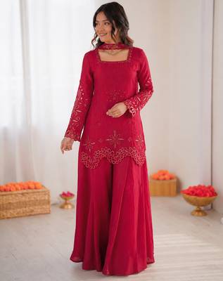 pink  silk blend thread with sequence plazzo suit 1
