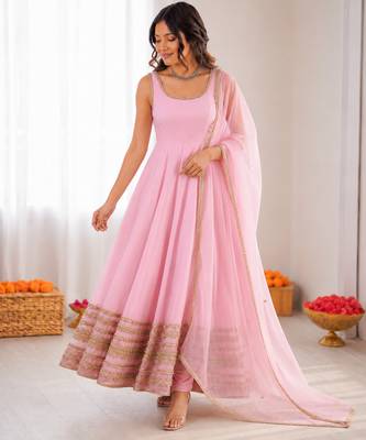 baby pink crep coding dori with moti work anarkali suit 1