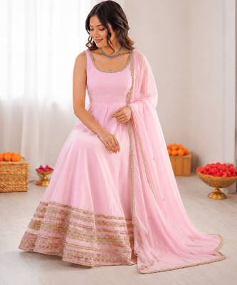 baby pink crep coding dori with moti work anarkali suit 2
