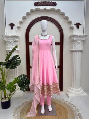 baby pink crep coding dori with moti work anarkali suit 3