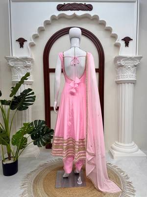 baby pink crep coding dori with moti work anarkali suit 4