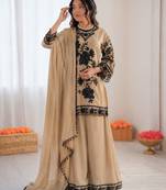 beige georgette thread with sequence plazzo suit